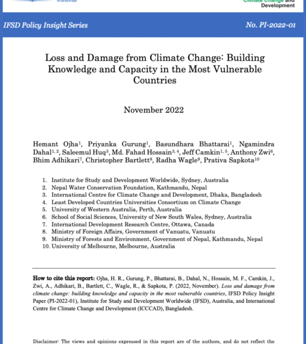 Loss and Damage from Climate Change: Building Knowledge and Capacity in the Most Vulnerable Countries